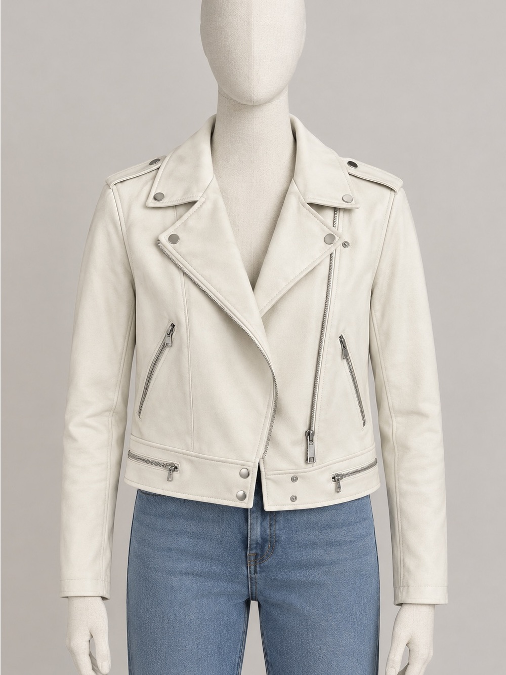 Women’s Deluc Off-White Leather Moto Jacket